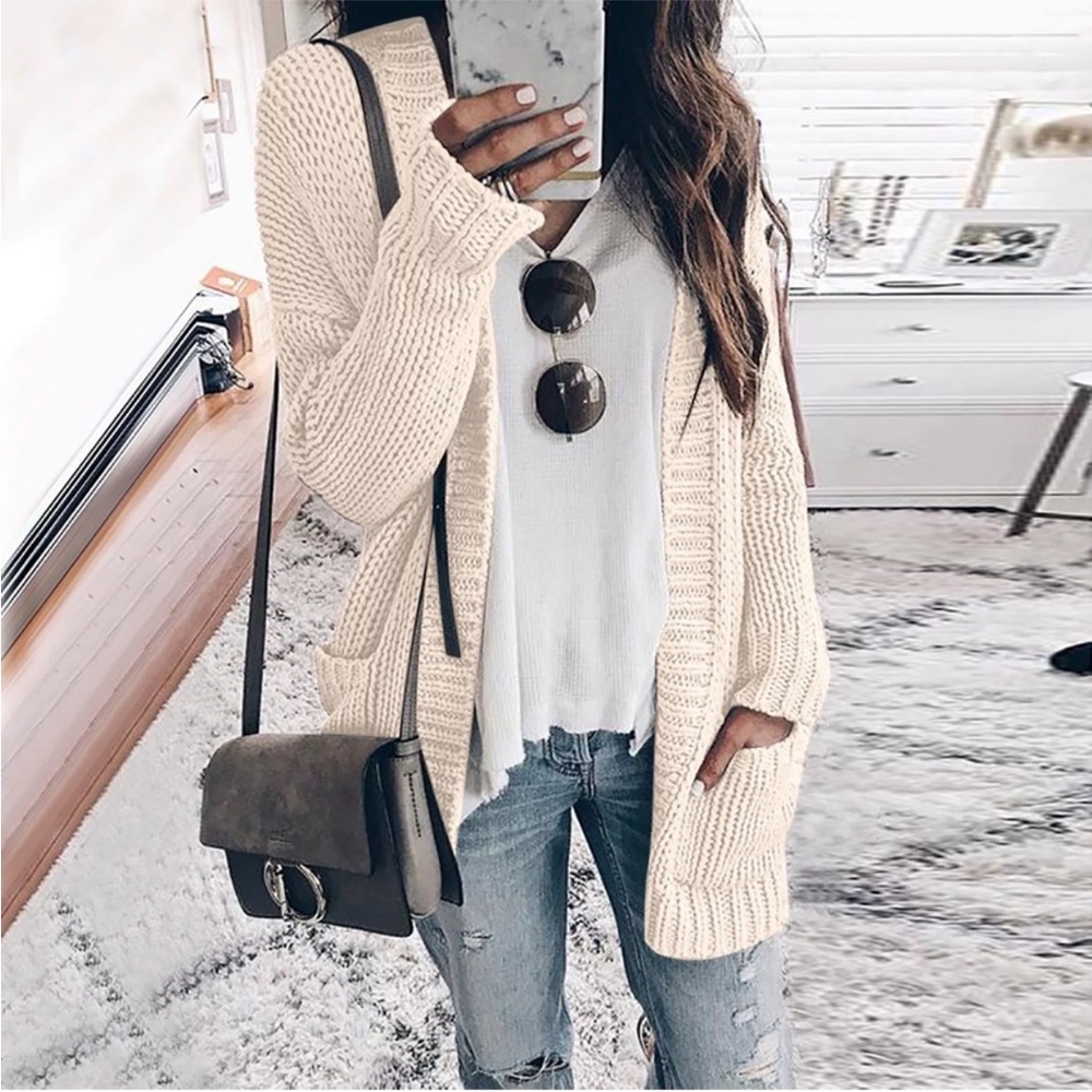 Vici Cream Cable Knit Wool Pocketed Cardigan